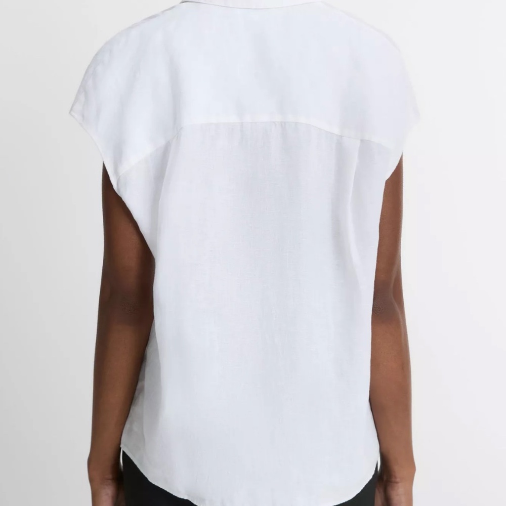 VINCE Womens Sz. XL Linen Cap-Sleeve Button-Front Blouse, Optic White - Picture 5 of 5